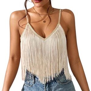 Women's Cream Fringe Top
